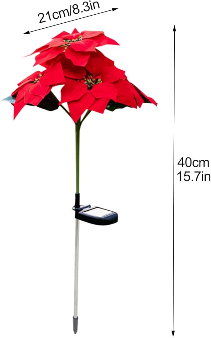 Outdoor Solar Flower Lights,2Pcs15.7Inch Solar Christmas Poinsettia Flower Lights,Waterproof Garden Stake Light Decorative Solar Patio Lawn Lamp for Yard Pathway