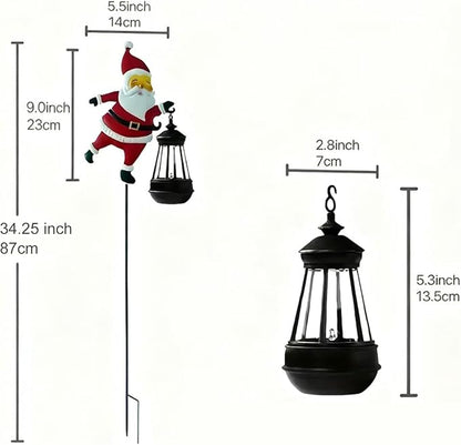 Christmas Solar Kettle Lights, Light Solar Santa Claus Watering Can LED Light, Waterproof Solar Powered Lawn Decorative Lights for Outdoor Christmas Pathway Decoration (Warm White A, Lantern)