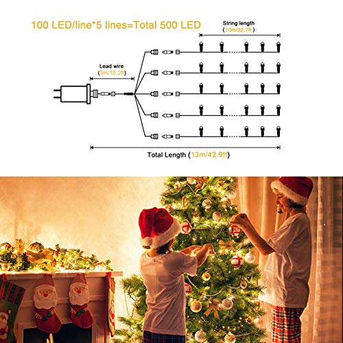 JMEXSUSS 500 LED Warm White Christmas Tree Lights Plug in