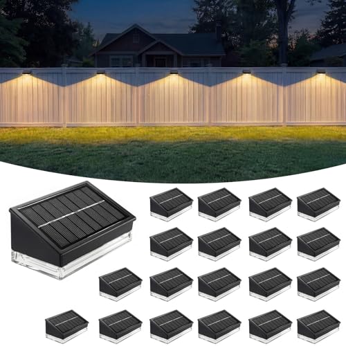 Solar Fence Lights 20 Pack, Outdoor Solar Lights with 3 Color Temperatures, IP65 Waterproof Wide-Angle LED Lighting for Fence, Patio, Yard, Deck, Wall, Garden (Black)