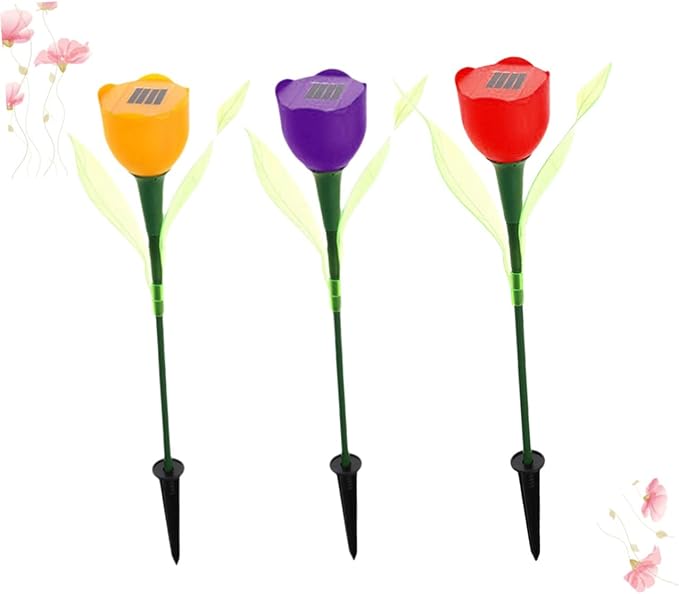 Sosoport 6pcs Solar Led Tulip Garden Lights Weatherproof Outdoor Solar Pathway Lamps for Driveways and Yards Energy Efficient Landscape Lighting Random Colors