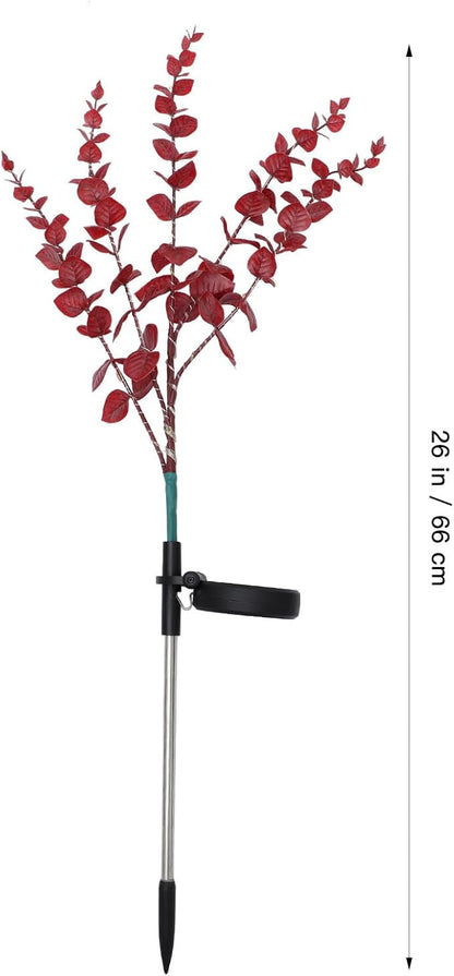 LIFKOME Solar Pathway Light Flower Shape Outdoor Decorative Solar Garden Lamp with Dark Red Eucalyptus Leaves for Patio Lawn Landscape Lighting