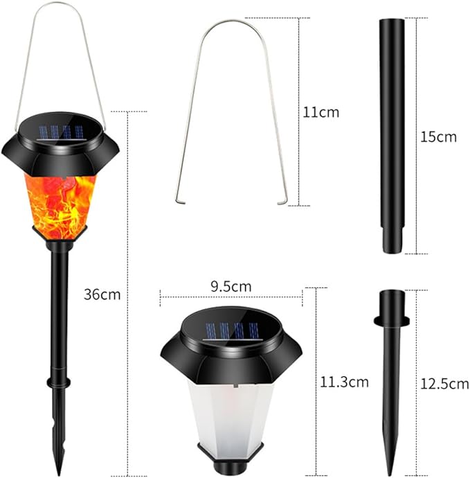 Solar Powered Simulated Flame Landscape Path Light, Waterproof LED Garden Lantern, Standing Outdoor Lawn Light for Patio Yard and Garden Pathway, Black