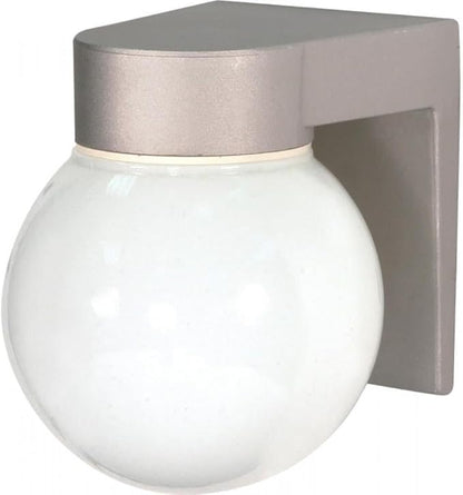 Nuvo Lighting SF77/139 Utility Fixture Die Cast Aluminum Durable Outdoor Wall Mount Porch and Patio Light with White Glass Globe, Satin Aluminum