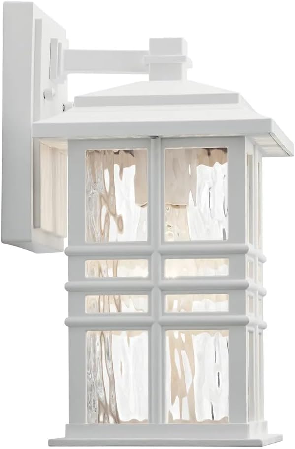 Kichler Beacon Square 12" Outdoor Wall Light in White, 1-Light Exterior Wall Sconce with Clear Hammered Glass, (12" | Lumora