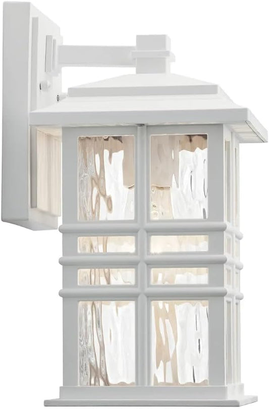 Kichler Beacon Square 12" Outdoor Wall Light in White, 1-Light Exterior Wall Sconce with Clear Hammered Glass, (12" H x 6.5" W), 49829WH