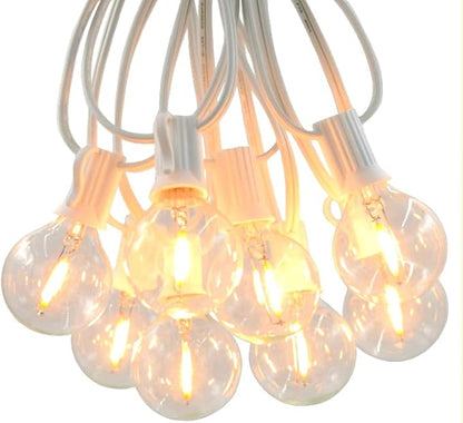 Hometown Evolution, Inc. G40 LED Warm White Outdoor Patio String Lights with 0.6 Watt Bulbs (G40 LED Filament - White Wire, 25 ft)