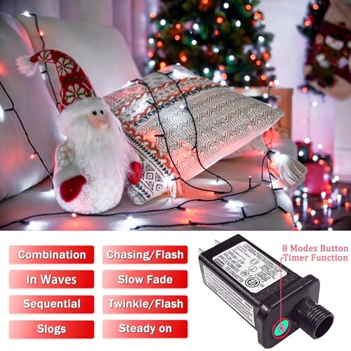 JMEXSUSS 200 LED Red and White Christmas Lights, 66ft String Lights Plug in