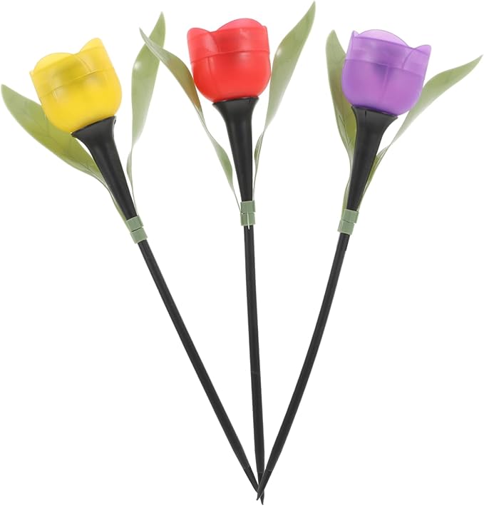 BESPORTBLE 3pcs Solar Led Tulip Garden Lights Pathway Solar Landscape Lights Weatherproof Outdoor for Yard Driveway Random Color