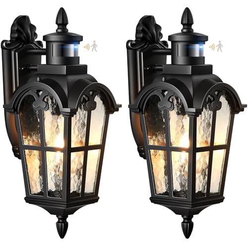 VIANIS 2 Pack Motion Sensor Outdoor Lights, Black Outside Light Fixtures