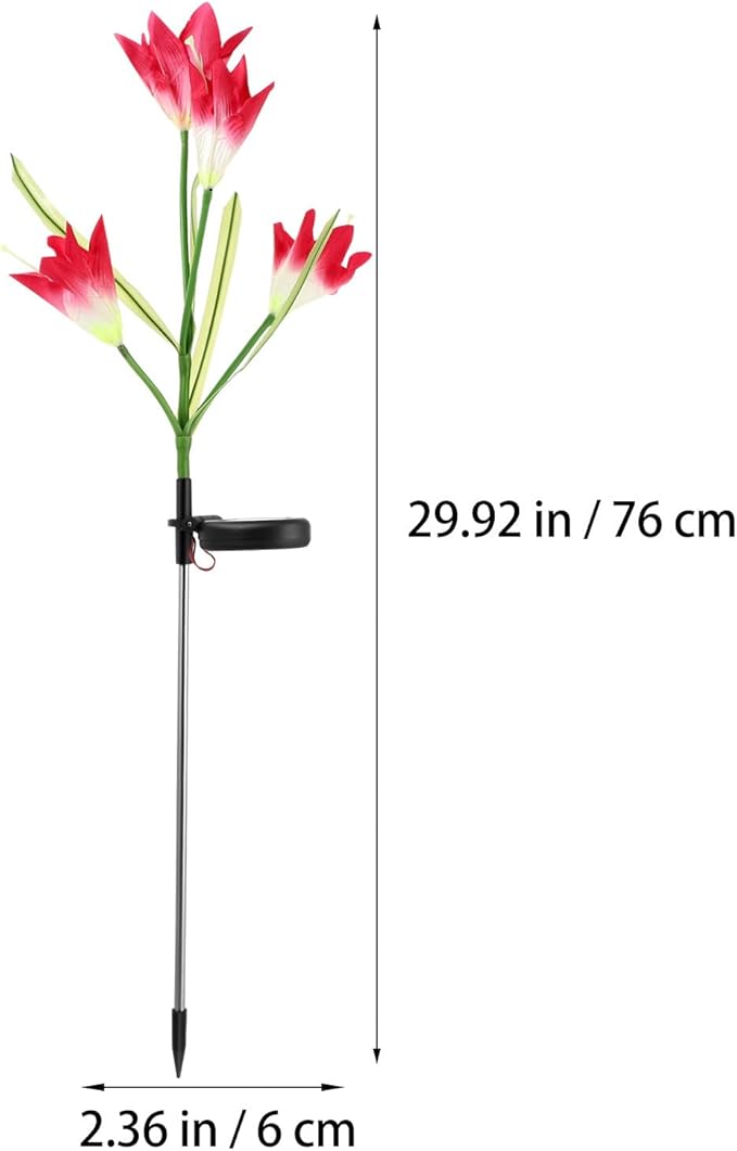 2pcs Solar Lily Flower LED Yard Lamp with Ground Plug Outdoor Solar Garden Path Light for Patio and Walkway