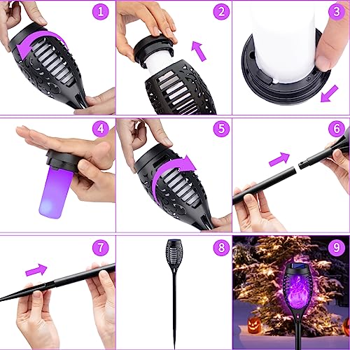 8P Purple Flickering Flame Halloween Solar Lights for Halloween Decorations