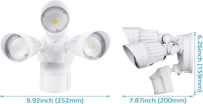 LEONLITE COB LED Security Lights Motion Sensor, Aluminum Flood Lights Outdoor, 3 Modes Motion Detector+Dusk to Dawn+Switch Control, 100-277V, Adjustable 3-Head, IP65, ETL, 5000K Daylight, White