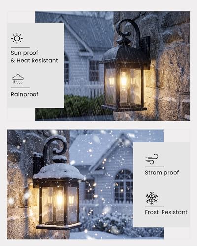 FEMILA 21" Outdoor Wall Light Fixture, 2 Pack Modern Outdoor Wall Sconce, Rust-Proof Waterproof Wall Light with Seeded Glass, Ideal for Porch, Patio, Entryway, Garage, 4FD54B2-2PK BK