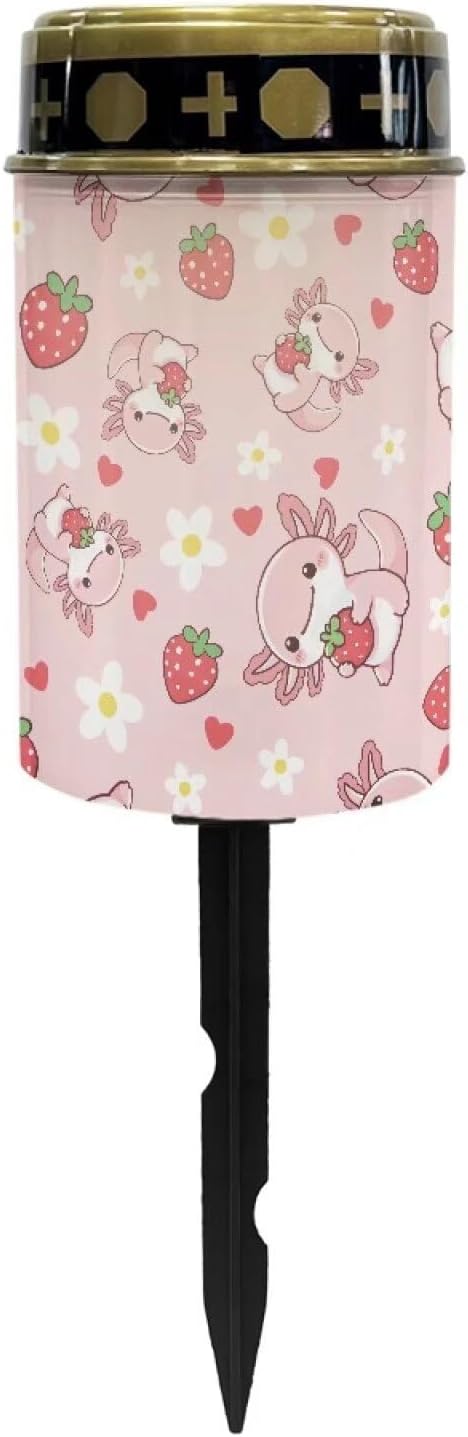Axolotl Strawberry Solar Garden Stake Lights,Solar Cemetery for Grave Outdoor Lights, Sympathy Memorial Gifts for Grandmother, for Garden Yard Lawn Patio Decor