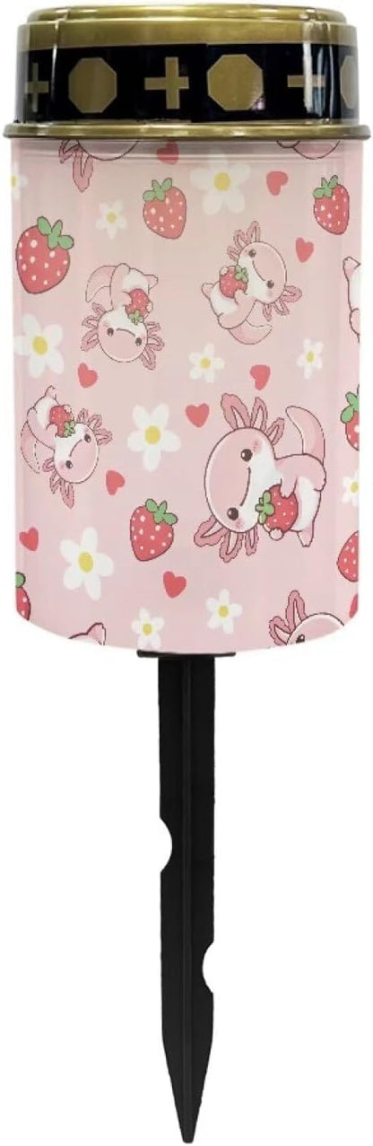 Axolotl Strawberry Solar Garden Stake Lights,Solar Cemetery for Grave Outdoor Lights, Sympathy Memorial Gifts for Grandmother, for Garden Yard Lawn Patio Decor