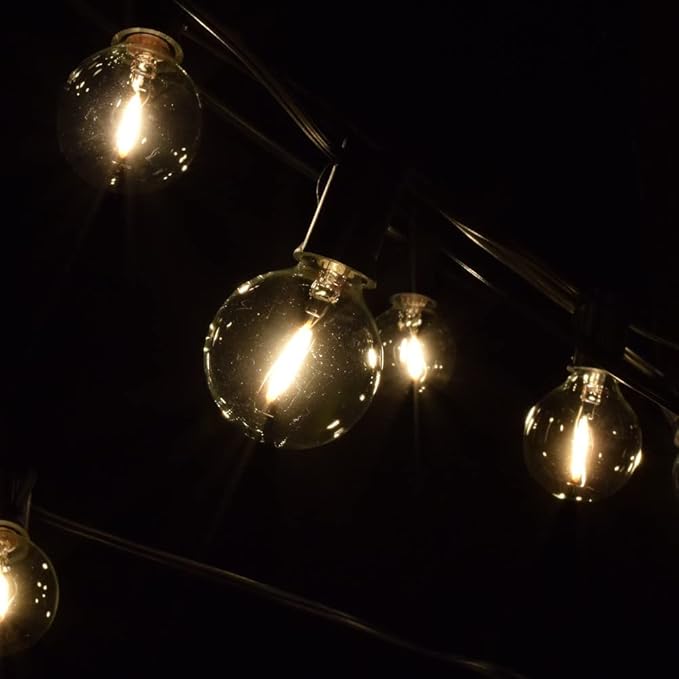 Hometown Evolution, Inc. G40 LED Warm White Outdoor Patio String Lights with 0.6 Watt Bulbs (G40 LED Filament - Black Wire, 25 ft)