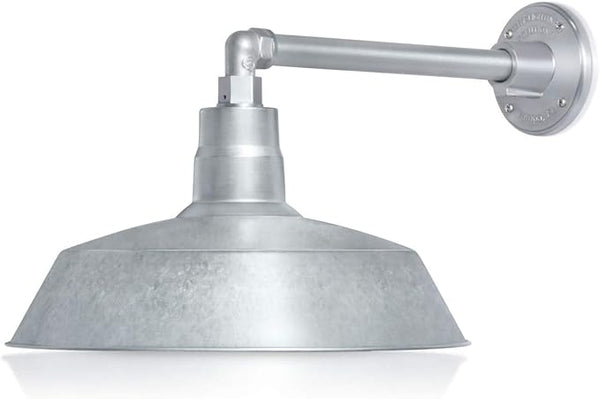 14in. Galvanized Outdoor Gooseneck Barn Light Fixture with 13in. Long Extension Arm - Wall Sconce Farmhouse | Lumora