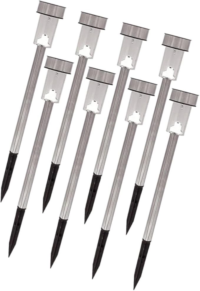 8pcs Waterproof Solar Ground Plug Lights White LED Stainless Steel Landscape Pathway Lamps for Outdoor Garden Lawn Yard Use