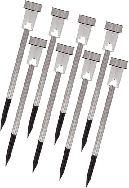 HOMSFOU 8pcs Stainless Steel Solar Garden Lights Waterproof LED Ground Plug Solar Lamp Outdoor Lawn Landscape Lighting for Yard Pathway White Light