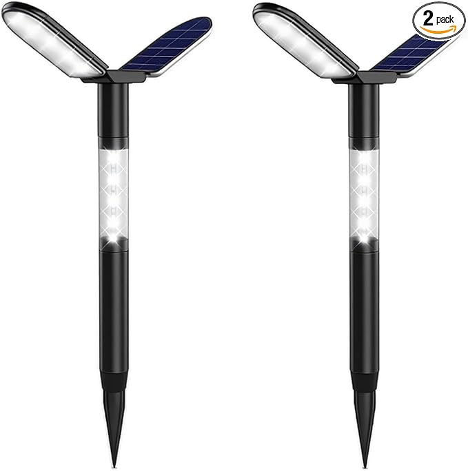 EMANER Solar Flood Lights Outdoor 2-Pack, Dual Color 2700-6000K CCT Change, Dusk to Dawn Solar Pathway Light with Stake, 12Hrs All-Night Illumination for Lawn Landscape Patio Security