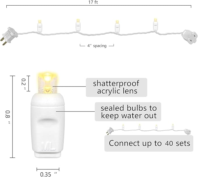 Christmas Lights 50 LED 17FT Commercial Mini LED String Lights, 120V UL, White Wire Xmas Lights for Indoor & | Lumora