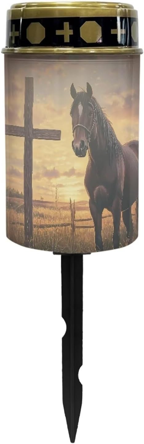 Cross Horse Solar Stake Lights Multipurpose Solar Pathway Lights Cemetery Decorations for Grave Outdoor Lights Landscape Decoration Sympathy Remembrance Memorial Gift