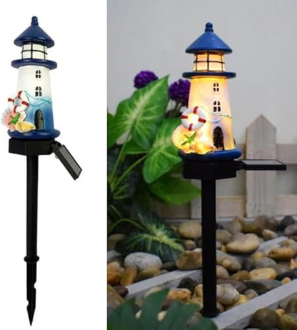 2 Pack Solar Lighthouse Outdoor Garden Lights for Patios, Lawns, and Pathways with Resin Construction for Weather Resistance