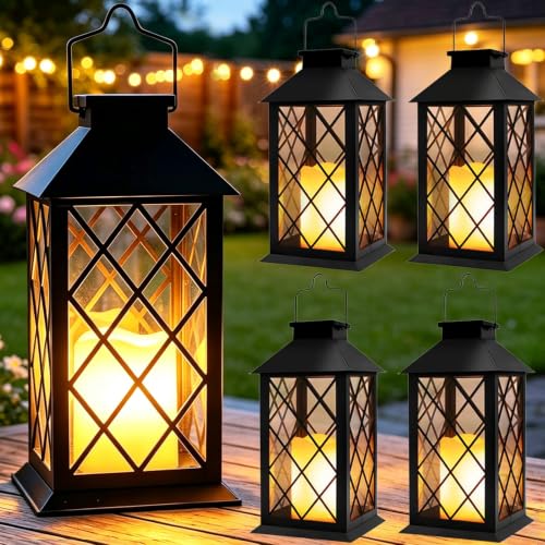 Yowin 4 Pack Large Tempered Glass Solar Lanterns Outdoor Waterproof