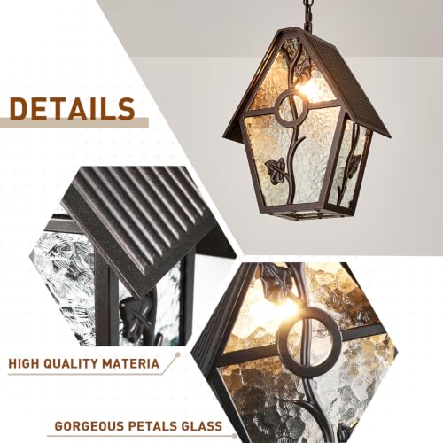 Outdoor Pendant Light Fixture for Front Porch, Farmhouse Exterior Hanging Lamp with Adjustable Chain, Waterproof Oil Rubbed Brown Outside Ceiling Mount Lamp for House, Foyer