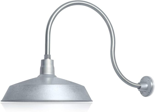 17in. Galvanized Finish Outdoor Gooseneck Barn Light Fixture with 24in. Long Extension Arm - Wall Sconce Farmhouse | Lumora
