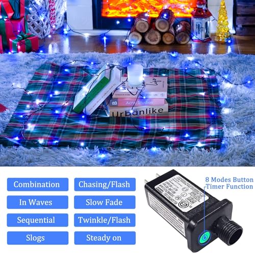 JMEXSUSS 66ft 200 LED Blue and White Christmas Lights, String Light Plug in