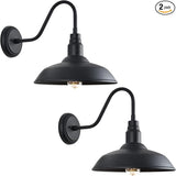14 Inch Outdoor Gooseneck Light Fixture for Porch, 2 Pack Large Exterior Barn Lights for Farmhouse, Black Outside | Lumora