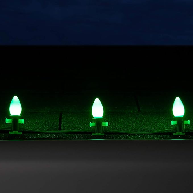Wintergreen Lighting 50 ft Opticore LED Commercial Green C7 Christmas Lights, Durable Vintage Style Smooth Opaque Bulbs for St. Patrick's Day Outdoor Heavy Duty Green Wire (50 Lights)