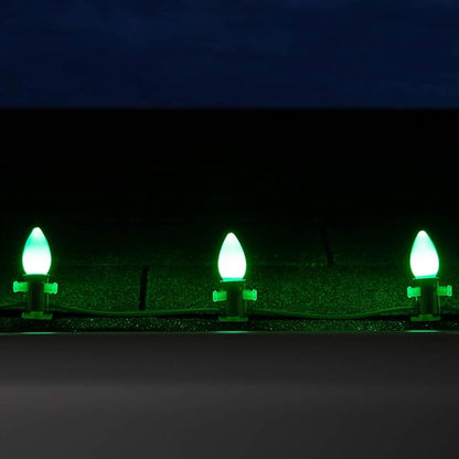 Wintergreen Lighting 50 ft Opticore LED Commercial Green C7 Christmas Lights, Durable Vintage Style Smooth Opaque Bulbs for St. Patrick's Day Outdoor Heavy Duty Green Wire (50 Lights)