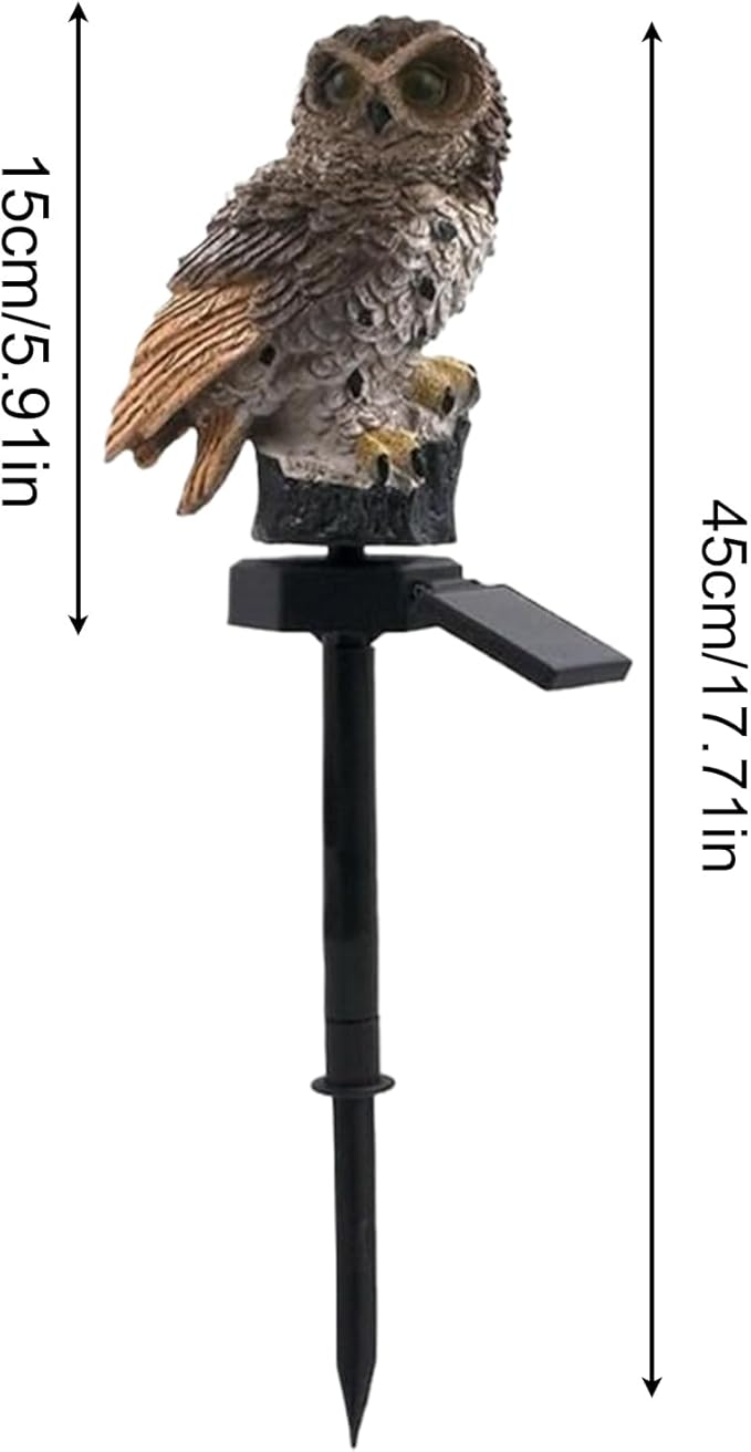 Solar Owl Lamp | Decorative Resin Animal Figure, with Solar Lawn Lights Including Stake – For Garden, Lawn, Ground, Landscape, Path, Park and Yard