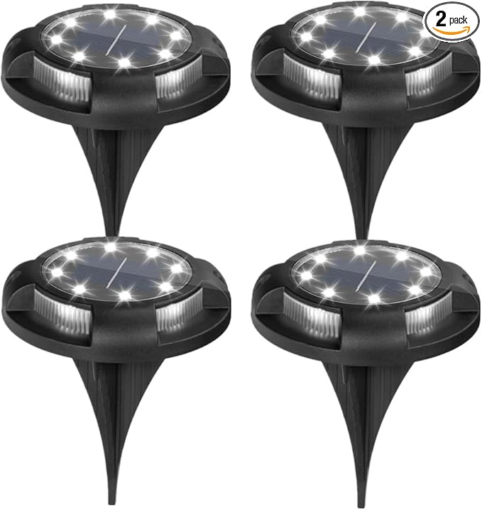 4 Packs Solar Lights Outdoor Garden Ground Lights IP44 Waterproof Solar Powered Pathway Deck Light for Lawn Walkway Yard (Cold 8Leds+Cold 4Leds)