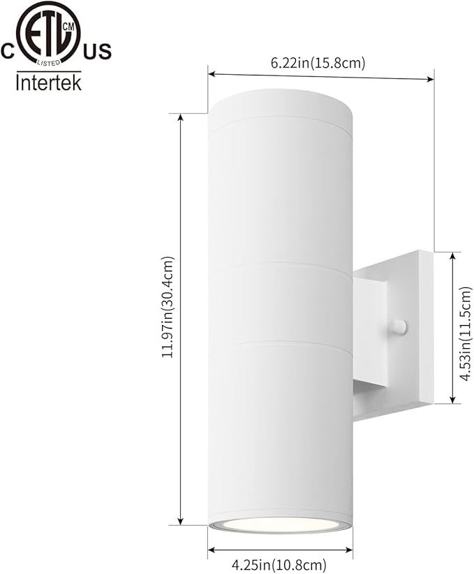 mirrea Modern Outdoor Porch Light Patio Light in 2 Lights with Aluminum Cylinder and Tempered Glass Cover | Lumora