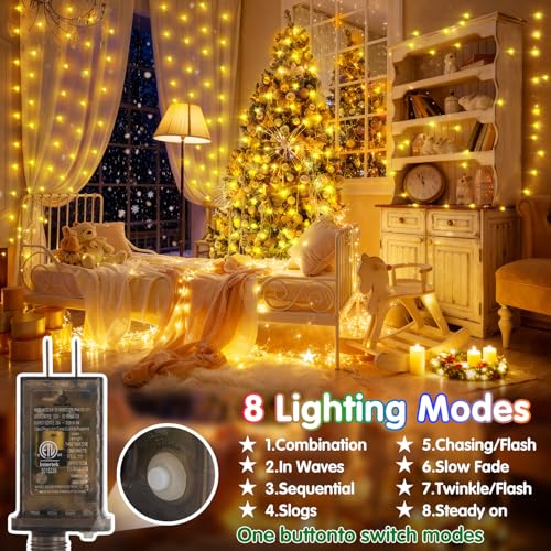 KNONEW 203FT 600LED Green Wire Outdoor Fairy Lights Plug in Warm White Xmas