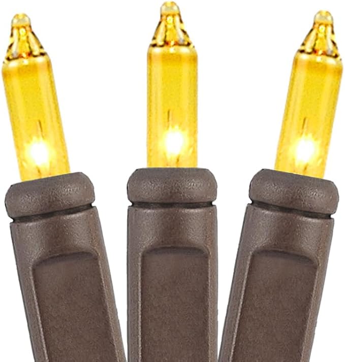 Novelty Lights 50 Feet 100 Bulbs Traditional Incandescent Mini Lights, Yellow on Brown Wire with 6" Spacing | Lumora