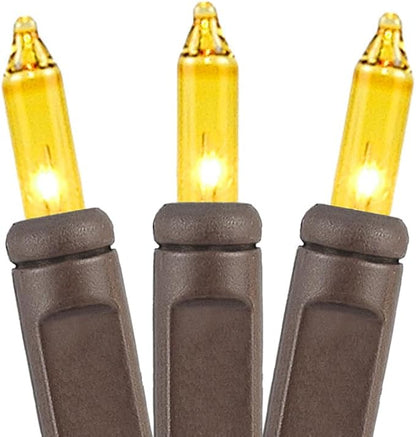 Novelty Lights 50 Feet 100 Bulbs Traditional Incandescent Mini Lights, Yellow on Brown Wire with 6" Spacing, Commercial Grade and UL Listed for Indoor/Outdoor Use, End-to-End Connectable