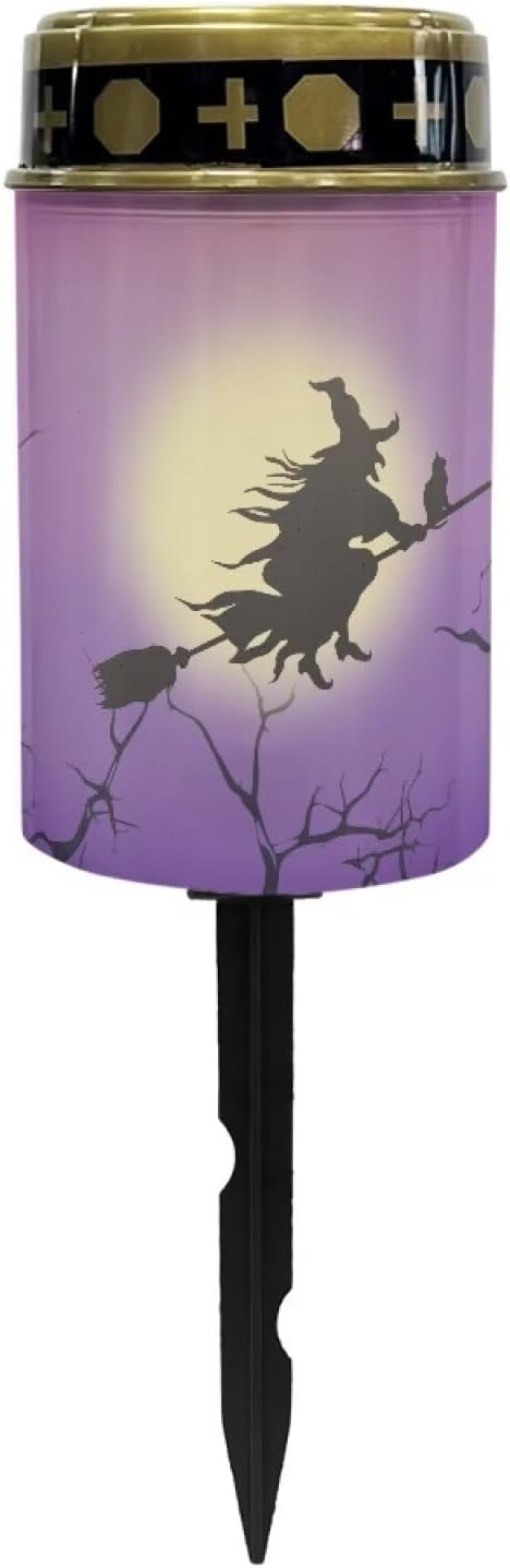 Solar Garden Lights Witch Moon Print Solar Outdoor Lights Waterproof Solar Lights for Cemetery Halloween Decoration Landscape Path Lights LED Solar Lamp for Yard Garden Driveway