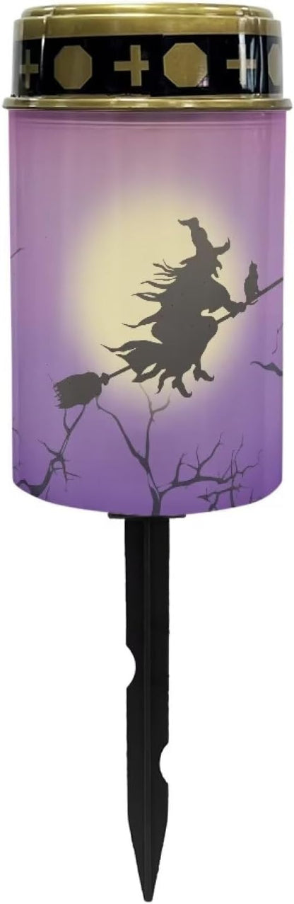 Solar Garden Lights Witch Moon Print Solar Outdoor Lights Waterproof Solar Lights for Cemetery Halloween Decoration Landscape Path Lights LED Solar Lamp for Yard Garden Driveway