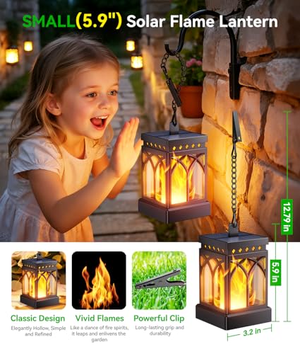 KOOPER Solar Lanterns Outdoor Waterproof, Two Modes Hanging Solar Lantern Lights for Outside, Auto ON/Off Lanterns Decorative Outdoor for Garden Table Yard Path Tree Patio Lawn Decor, Gifts, 2 Pack