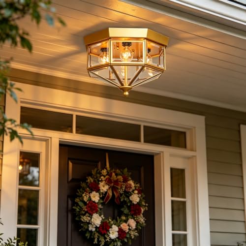 Kalium Flush Mount Outdoor Ceiling Light Fixture, 4 Light Exterior.