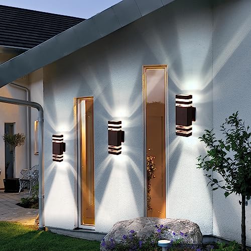2 Pack Outdoor Wall Light Fixtures, Modern Exterior Lights for House, Brown