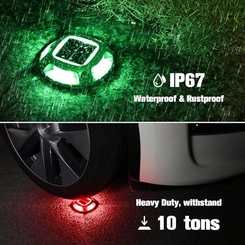 VOLISUN Solar Driveway Lights Dock Marine Lights 12 Pack,2 Colors in 1,Outdoor LED Deck Lights,Solar Powered Waterproof Warning Step Lights for Driveway Sidewalk Pathway (Red/Green)