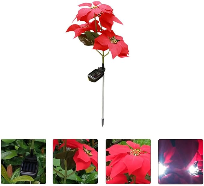 Mobestech 2Pcs Christmas Garden Solar Lights Outdoor Solar Poinsettia Yard Stake Floor Ground Insert Light Holiday | Lumora