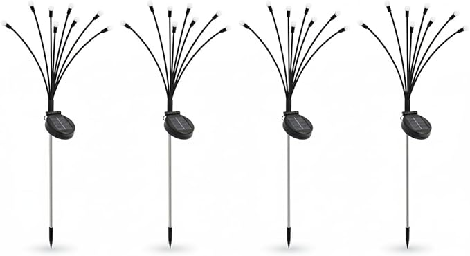 Firefly Solar Lights Outdoor, 4 Pack Swaying Garden Stake Lights, 32 LED Warm White, 600mAh Battery, IP65 Weather Resistant, Auto On/Off, Yard Decor Stakes for Patio Lawn Pathway