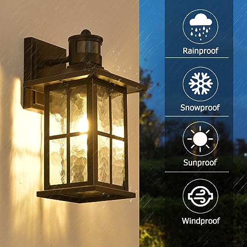 FLEDAVID Motion Sensor Porch Light Black Dusk to Dawn Outdoor Wall Lantern
